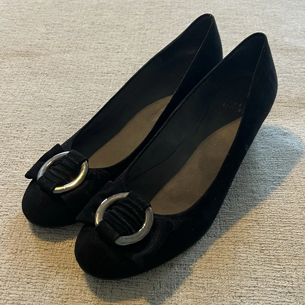 Stuart Weitzman Be Fabulous Black Suede Wedge Heels Women's Sz 9 M w/ Box - Picture 2 of 7